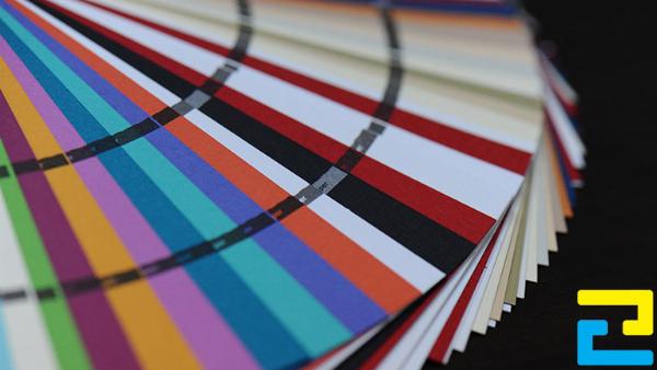 Chuyên gia in ấn đang so sánh các mẫu in trên các vật liệu khác nhau như giấy couche, decal nhựa và vải canvas