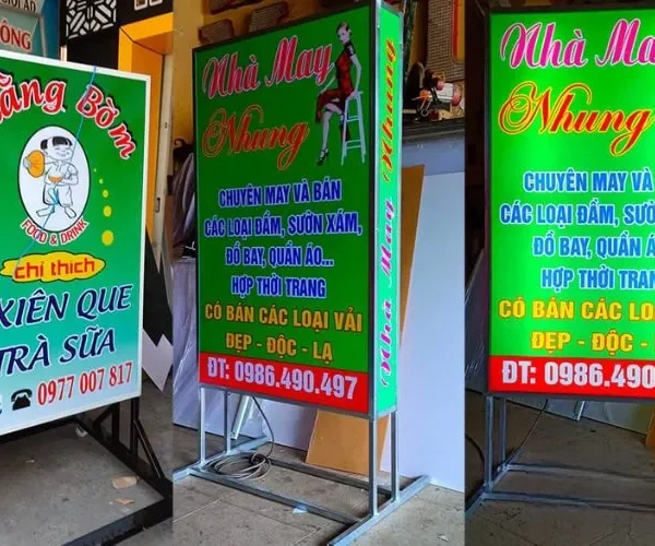 Biển Vẫy Có Chân Inox 304 LED 2 Mặt Bang gia lam bien vay co chan tai Quang Cao 24H