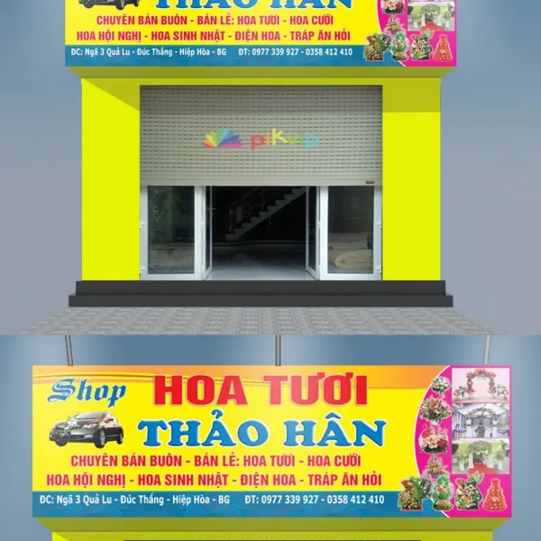 Biển Quảng Cáo Shop Hoa Mica Hồng LED Trắng