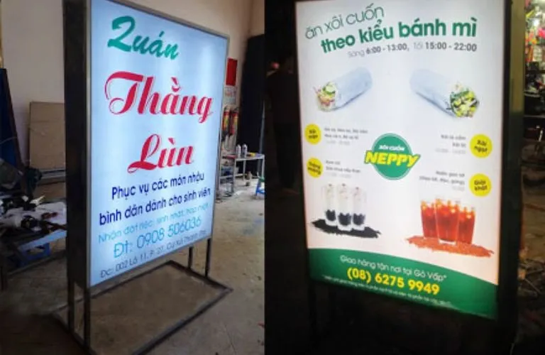 Biển Vẫy Có Chân Inox 304 LED 2 Mặt Cac mau bien vay co chan dep duoc ua chuong 1