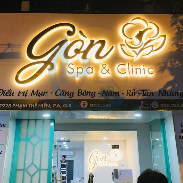 Biển spa chữ nổi inox mạ vàng